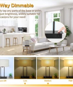 Modern Rugs And Decor Modern/ Geometric Rugs 3-Way Dimmable Touch Table Lamp W/ 2 USB Ports And AC Power Outlet Modern Bedside Nightstand Lamp