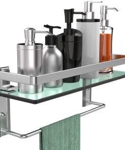 Modern Rugs And Decor Heavy Duty Wall Mounted Shelves Aluminum Tempered Glass Storage 1 Or 2 Tiers Furniture