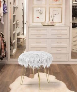 Oneinmil Bedding Fur Stool Fuzzy Vanity Chair Makeup Vanity Bedroom Seat