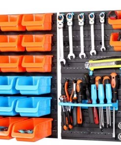 Modern Rugs And Decor Furniture Home Garage Wall Mounted Organizer Storage Rack With Bins - 44 Pieces