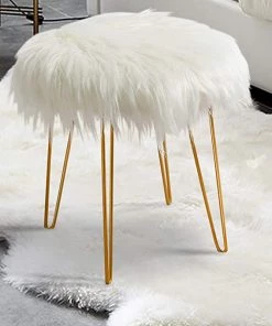 Oneinmil Bedding Fur Stool Fuzzy Vanity Chair Makeup Vanity Bedroom Seat
