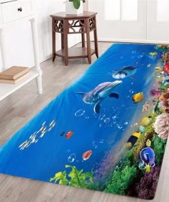 WW 3D Seaworld Printed Area Rug Runner Non-Skid All Area Rugs And Runners