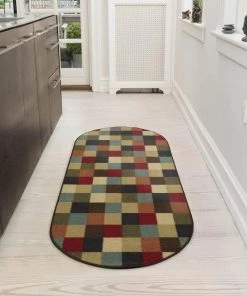 OPVM All Area Rugs And Runners Checks Design Multi-color Area Rug Non-Slip/ No Skid