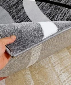 Persian-rugs Modern Abstract Circles Red Gray Soft Area Rug