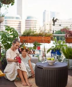 COL Brown Natural Wood Style Round Outdoor Storage Table/Ottoman - 37 Gallon