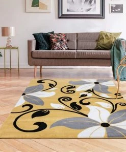 Modern Rugs And Decor Victoria Collection Modern Mustard Yellow Floral Area Rug