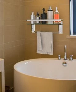 Modern Rugs And Decor Heavy Duty Wall Mounted Shelves Aluminum Tempered Glass Storage 1 Or 2 Tiers Furniture