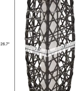 Grand Patio Store Grey Patio Outdoor Solar-Powered Woven Resin Wicker Lantern Floor Lamp Lamps