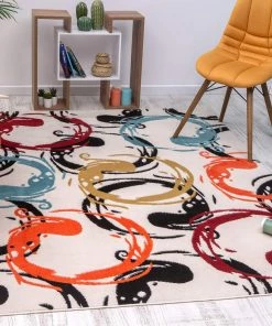 Antep Pastel Collection Contemporary Polypropylene Indoor Multi-Color Area Rug