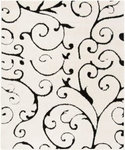 FAS Premium Swirl Thick Plush Ivory/Black Area Shag Rug All Area Rugs And Runners