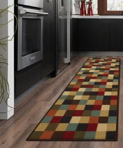 OPVM All Area Rugs And Runners Checks Design Multi-color Area Rug Non-Slip/ No Skid