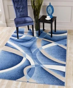 Persian-rugs Abstract Swirls Blue Soft Area Rugs