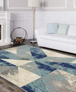 Luxe Weavers Abstract Blue Ivory Soft Area Rug All Area Rugs And Runners