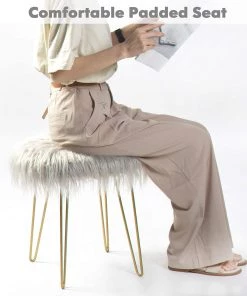 Oneinmil Bedding Fur Stool Fuzzy Vanity Chair Makeup Vanity Bedroom Seat