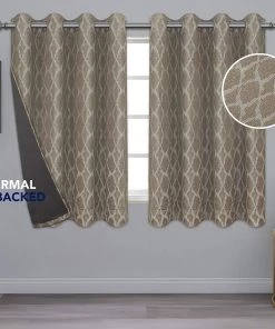 Modern Rugs And Decor Bedding Jacquard Blackout Curtains For Bedroom, Cold/Heat/Sun Blocking And Noise Reduction Thermal Insulated Window Drapes, Camel, 52 X 63 Inch Length, Set Of 2 Grommet Curtain Panels
