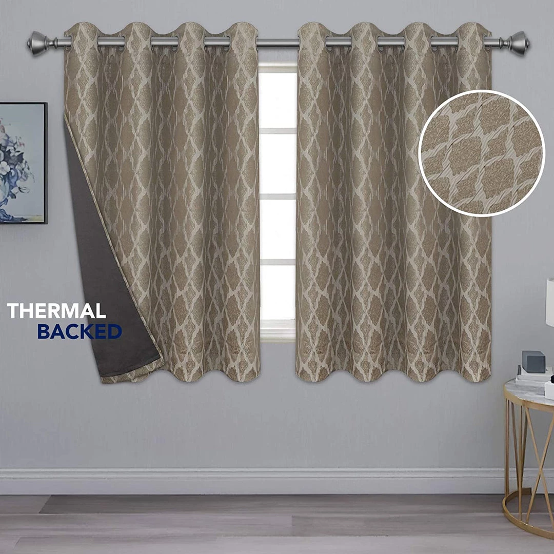 Modern Rugs And Decor Bedding Jacquard Blackout Curtains For Bedroom, Cold/Heat/Sun Blocking And Noise Reduction Thermal Insulated Window Drapes, Camel, 52 X 63 Inch Length, Set Of 2 Grommet Curtain Panels 2 Modern Rugs And Decor Bedding Jacquard Blackout Curtains For Bedroom, Cold/Heat/Sun Blocking And Noise Reduction Thermal Insulated Window Drapes, Camel, 52 X 63 Inch Length, Set Of 2 Grommet Curtain Panels