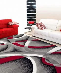 WW All Area Rugs And Runners Abstract Swirls Grey Red Soft Area Rugs
