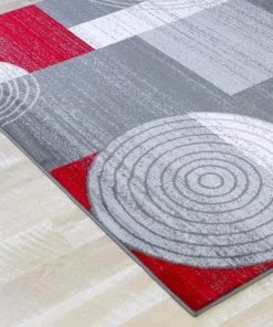 LW Modern Trendz Abstract Circle Grey Red Premium Soft Area Rug