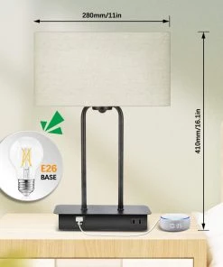 Modern Rugs And Decor Modern/ Geometric Rugs 3-Way Dimmable Touch Table Lamp W/ 2 USB Ports And AC Power Outlet Modern Bedside Nightstand Lamp