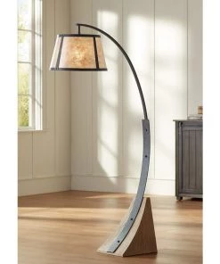Lamp Plus Oak River Gray And Blond Mica Arc Floor Lamp