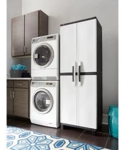 Modern Rugs And Decor Home Garage Storage Cabinet Grey/Black With Doors And Shelves