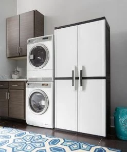 Modern Rugs And Decor Home Garage Storage Cabinet Grey/Black With Doors And Shelves