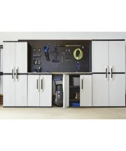Modern Rugs And Decor Home Garage Storage Cabinet Grey/Black With Doors And Shelves
