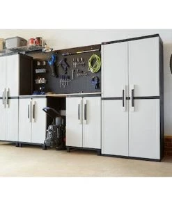 Modern Rugs And Decor Home Garage Storage Cabinet Grey/Black With Doors And Shelves