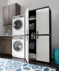 Modern Rugs And Decor Home Garage Storage Cabinet Grey/Black With Doors And Shelves