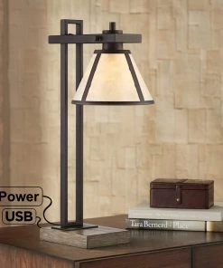 Maricopa Lamps Bronze Column Desk Lamp With USB Port And Outlet