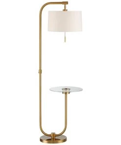 Lamp Plus Lamps Possini Euro Volta Antique Brass USB Tray Table Floor Lamp