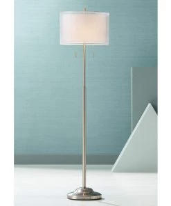Lamp Plus Lamps Possini Euro Roxie Brushed Nickel Floor Lamp With Double Drum Shade