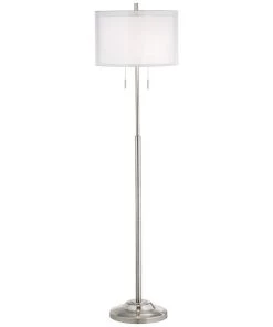 Lamp Plus Lamps Possini Euro Roxie Brushed Nickel Floor Lamp With Double Drum Shade