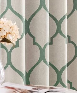 Modern Rugs And Decor Moroccan Tile Linen Textured Curtains Printed Curtain Panel Thermal Insulated Window Treatment 1 Panel 45 Inch Beige