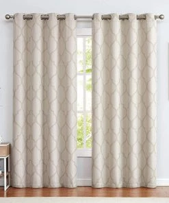 Modern Rugs And Decor Moroccan Tile Linen Textured Curtains Printed Curtain Panel Thermal Insulated Window Treatment 1 Panel 45 Inch Beige