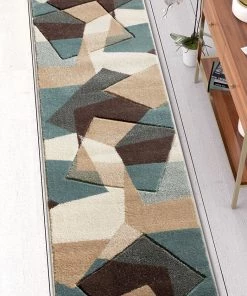 WW Modern Geometric Mint Blue Brown Beige Comfy Hand Carved Area Rugs All Area Rugs And Runners