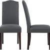 LSSBOUGHT Set Of 2 Luxurious Fabric Dining Chairs With Copper Nails And Solid Wood Legs (Light Gray) Luxurious Rugs