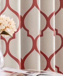 Modern Rugs And Decor Moroccan Tile Linen Textured Curtains Printed Curtain Panel Thermal Insulated Window Treatment 1 Panel 45 Inch Beige