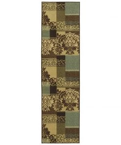 OT Damask Brown Green Beige Non Skid Area Rugs All Area Rugs And Runners