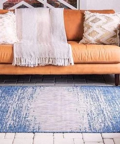 Unique Loom All Area Rugs And Runners Outdoor Modern Collection Distressed Gradient Transitional Blue Area Rug