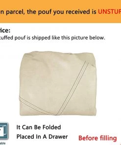 Modern Rugs And Decor Unstuffed Nordic Faux Leather Pouf, Premium Handmade Ottoman