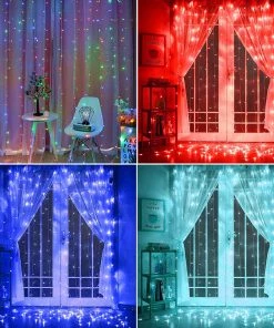 Twinkle Star 300 LED Window Curtain Lights, Christmas Rainbow RGB Color Changing 64 Functional Backdrop Light With Remote, Colorful Icicle 10 Twinkle Star 300 LED Window Curtain Lights, Christmas Rainbow RGB Color Changing 64 Functional Backdrop Light With Remote, Colorful Icicle
