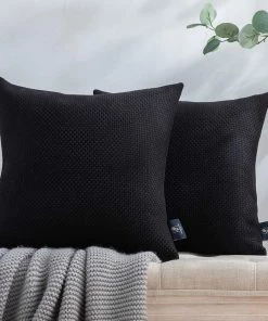 Modern Rugs And Decor Set Of 2 Classic Woven Textured Thick Solid Color Checker Plaid Square Throw Pillow Covers Cushion Cover Pillowcase For Couch Bed And Chair, Brown Bedding