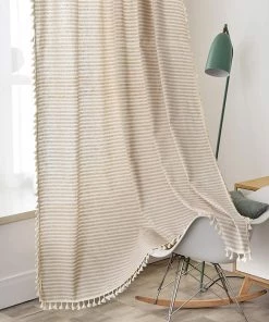 Modern Rugs And Decor Bathroom ColorBird Striped Semi-Blackout Window Curtains 2 Panels Farmhouse Style Cotton Linen