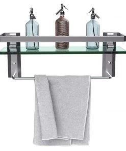 Modern Rugs And Decor Heavy Duty Wall Mounted Shelves Aluminum Tempered Glass Storage 1 Or 2 Tiers Furniture