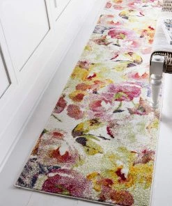 Modern Floral Ivory Multi-color Area Rugs