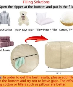 Modern Rugs And Decor Unstuffed Nordic Faux Leather Pouf, Premium Handmade Ottoman