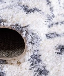 UL Lattice Tassel Ivory Gray Plush Shag Area Rugs