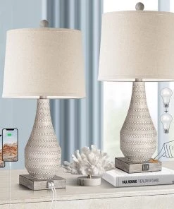 WIHTU Store Rustic Table Lamp With USB Ports - Set Of 2