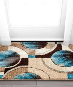 WW Modern Geometric Blue, Beige, Brown Comfy Hand Carved Area Rugs